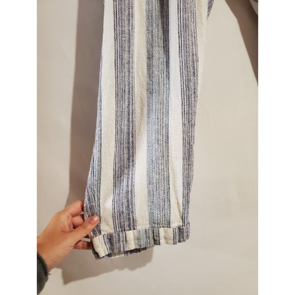 Old Navy Linen Crop Cuffed Striped Wide Leg Pants Womens Size XL Boho Drawstring - Picture 6 of 12